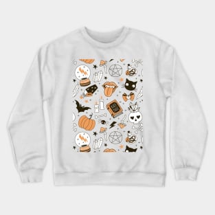 Halloween Witch Party Gear Cartoon Pattern on Ghost White Crewneck Sweatshirt